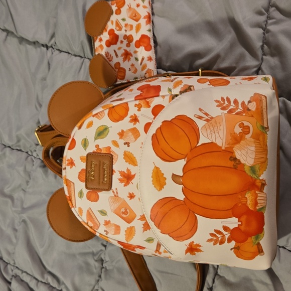 Loungefly Disney Pumpkin Backpack and Coin Purse - Orange and Brown
